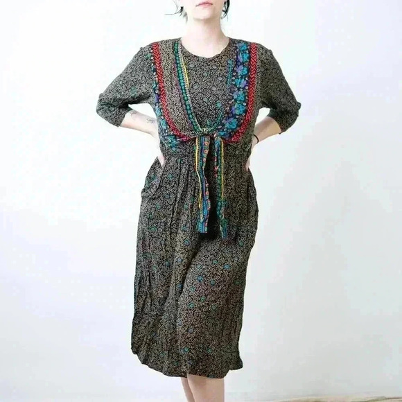 Vintage 90s Boho Cottagecore Romper Dress - M - Picture 2 of 11